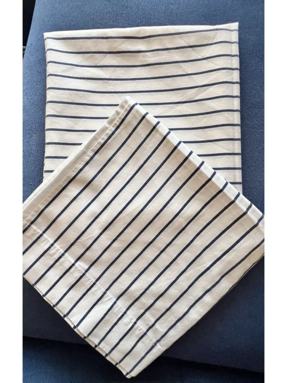 Pillowcase KING PAIR Blue White Stripe NO-IRON Cotton-Poly SPRINGS USA Made VTG